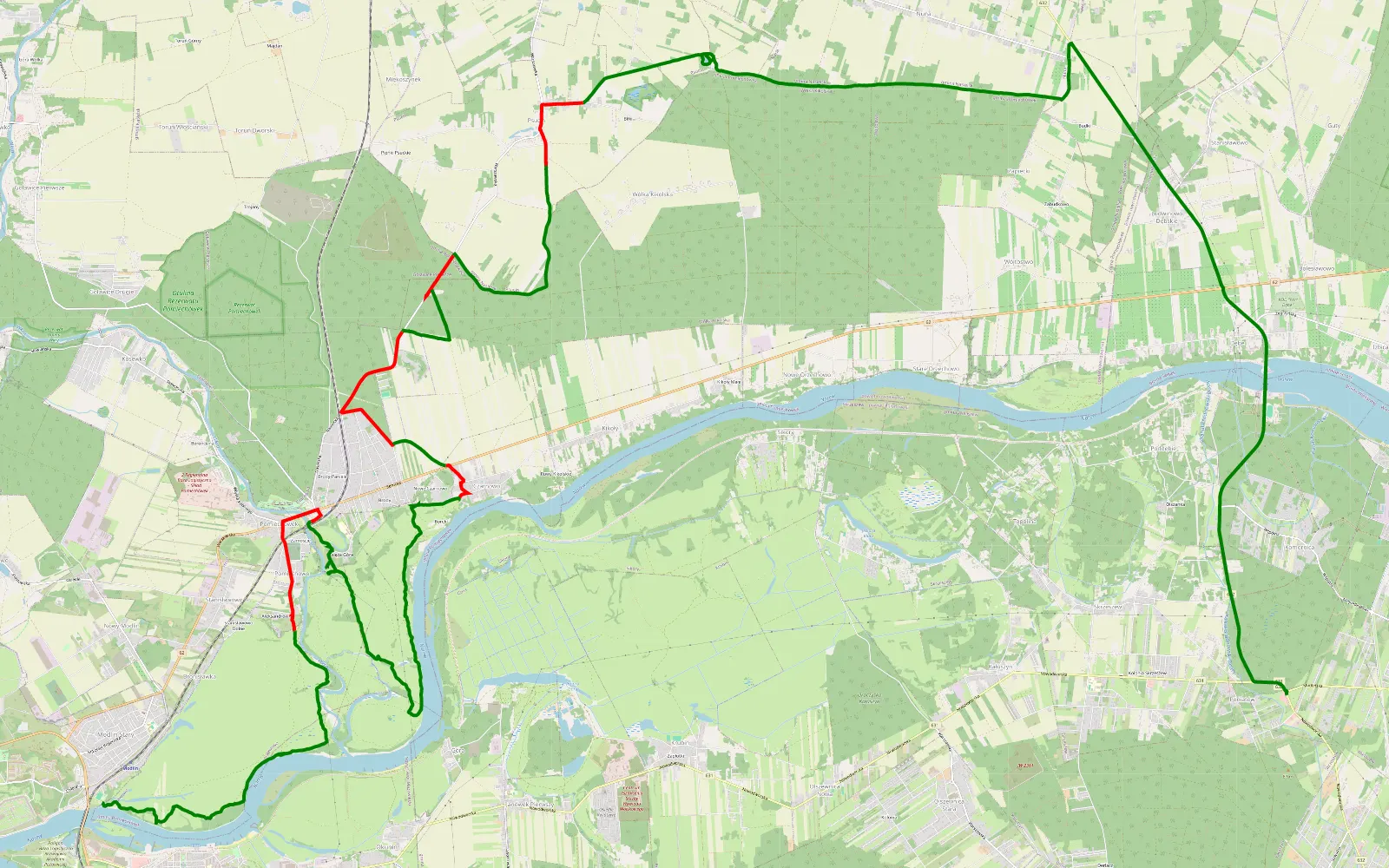 Map of Poniatów - Modlin - 33.8 km offroad trail, Nowy Dwór Mazowiecki County