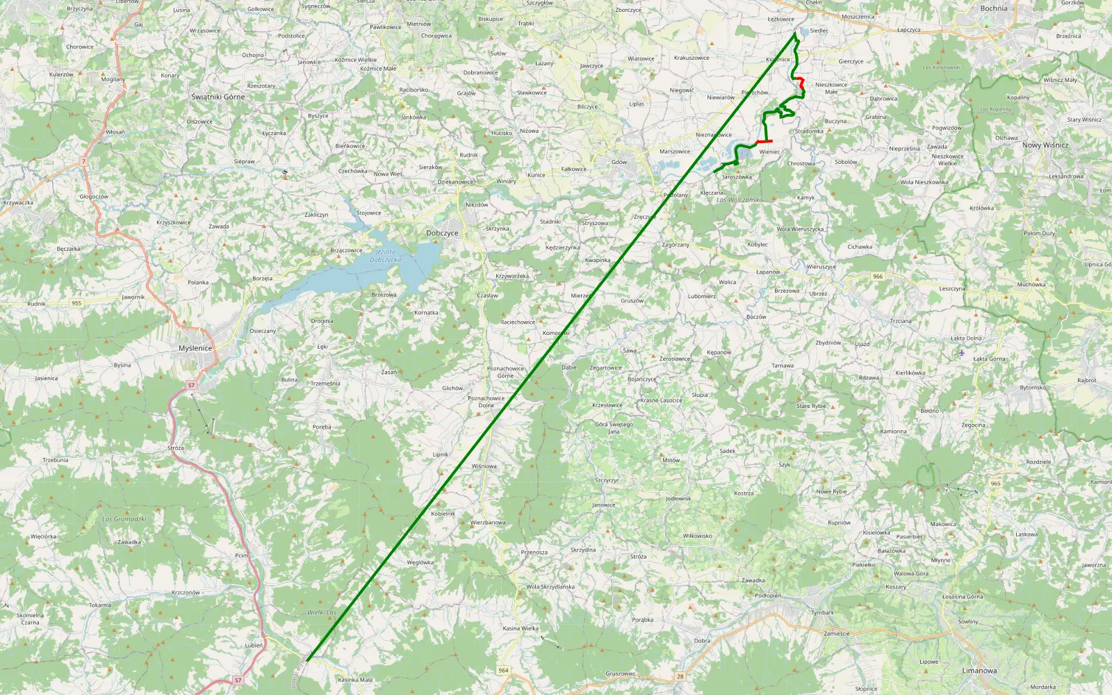 Mapa trasy Jaroszówka - Zarębki - 11.7 km trasy offroad, Powiat Wielicki