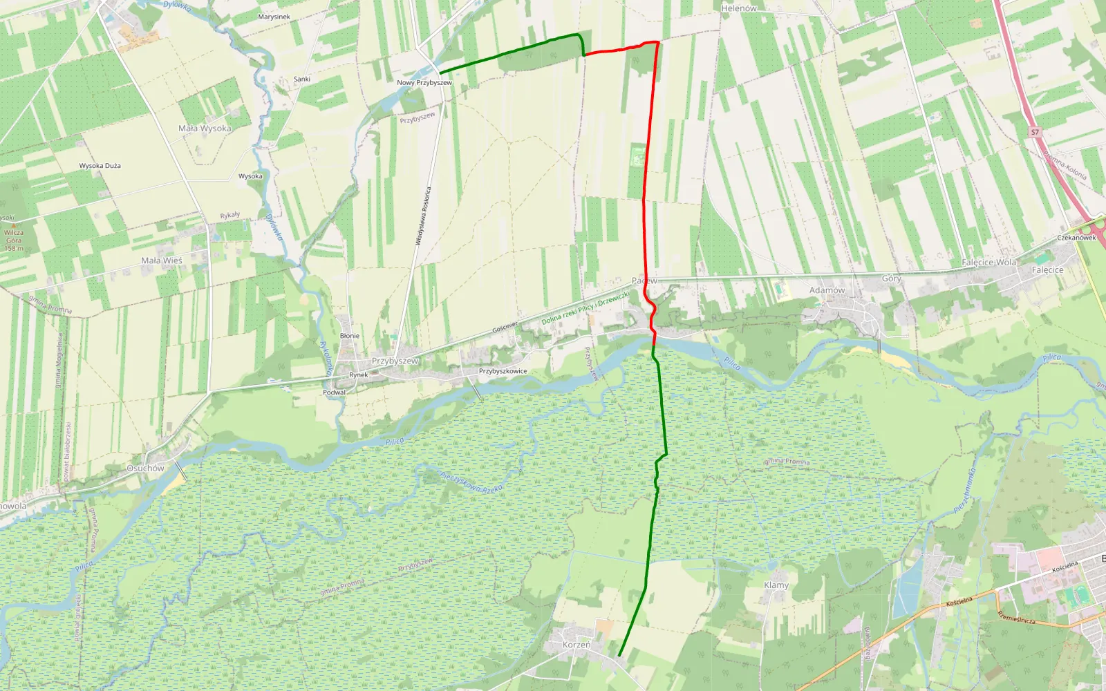 Mapa trasy Przejazd przez Pilicę - 7.9 km trasy offroad, Powiat Białobrzeski