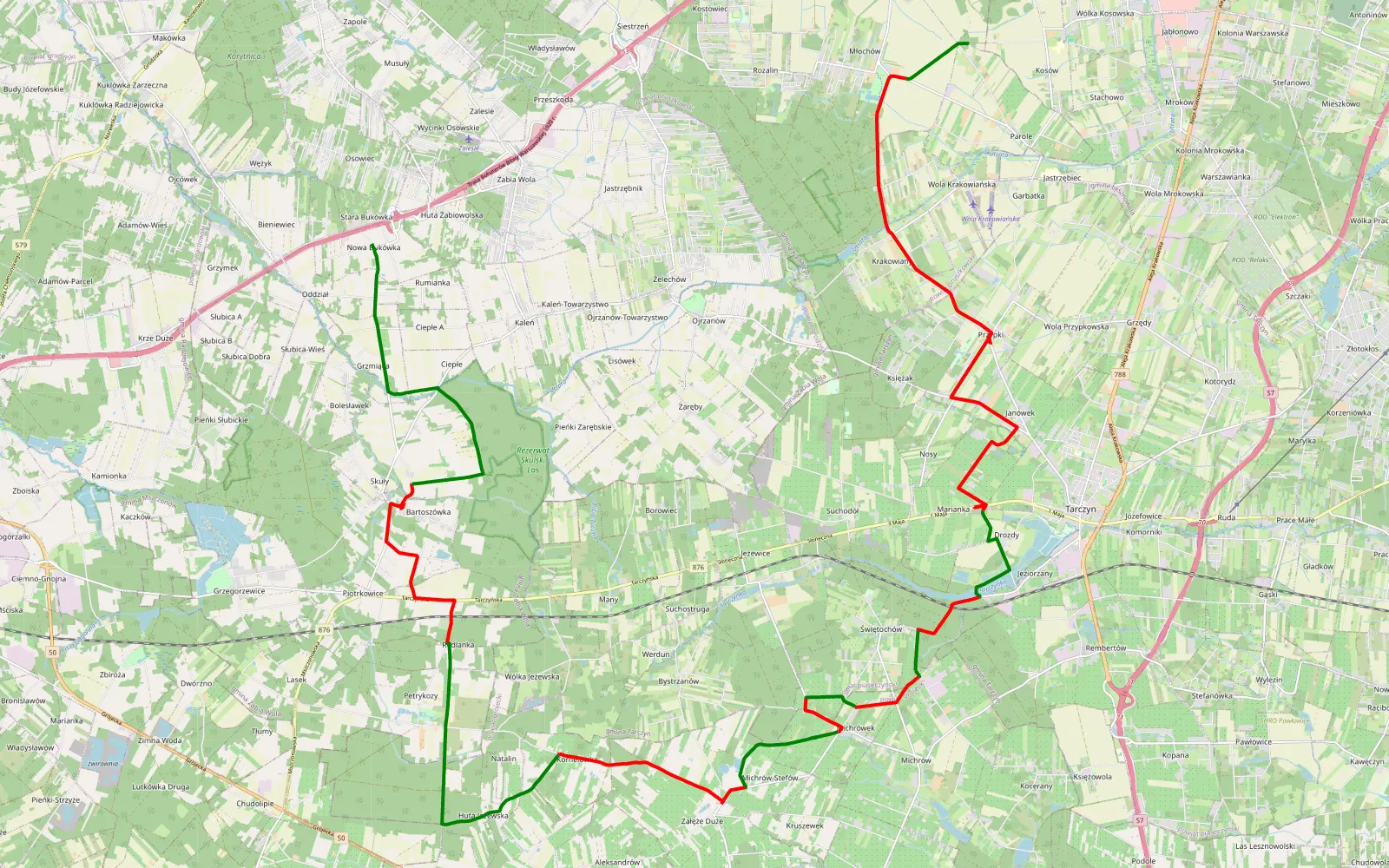 Map of Kosów - Bukówka Nowa - 40.7 km offroad trail, Grójec County