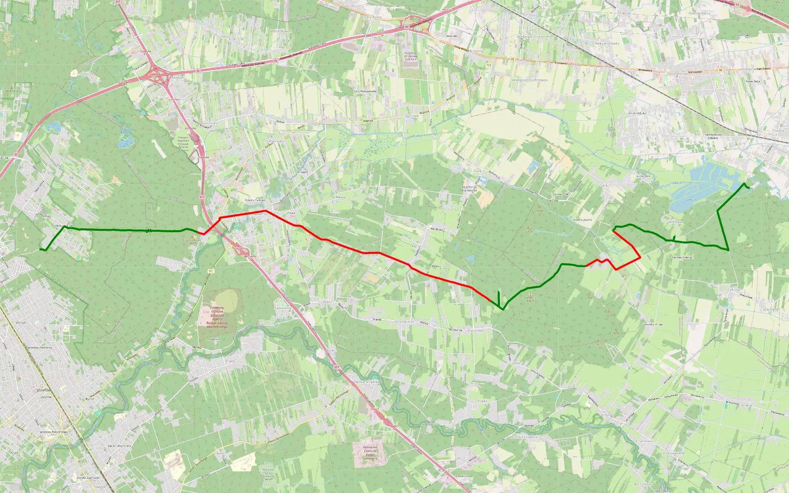 Mapa trasy Ruda - Michalin - 17.3 km trasy offroad, Powiat Otwocki