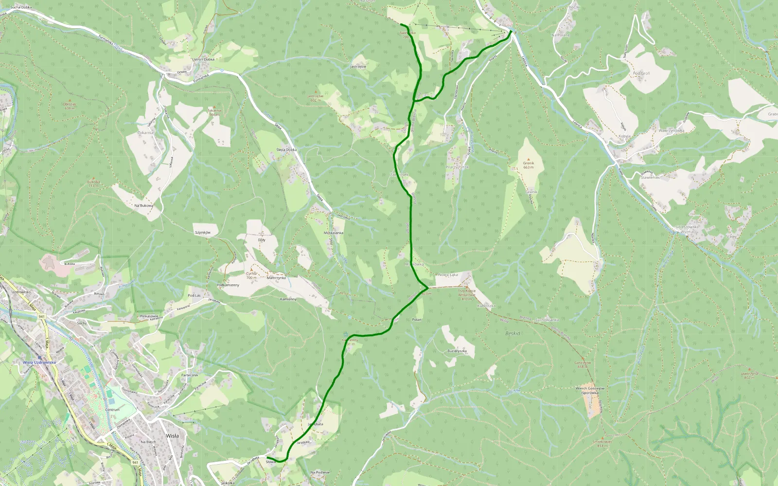 Map of Wisła - Kępkowa - 5.1 km offroad trail, Cieszyn County