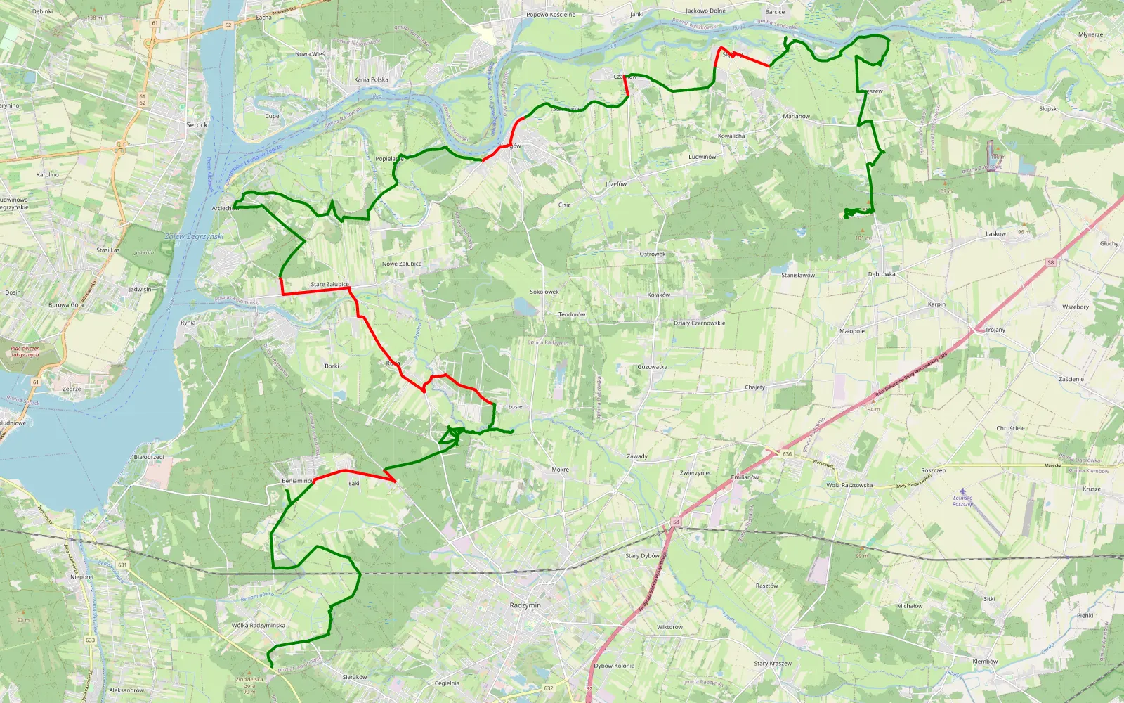 Mapa trasy Wólka Radzymińska - Dąbrówka - 50.1 km trasy offroad, Powiat Wołomiński