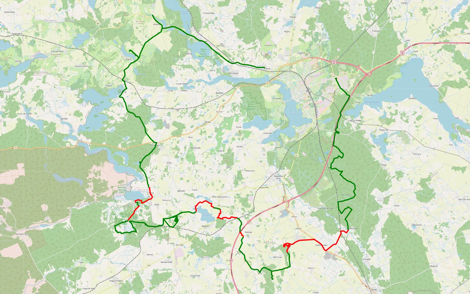 Mapa trasy Siedliska - Ełk - 60.4 km trasy offroad, Powiat Ełcki