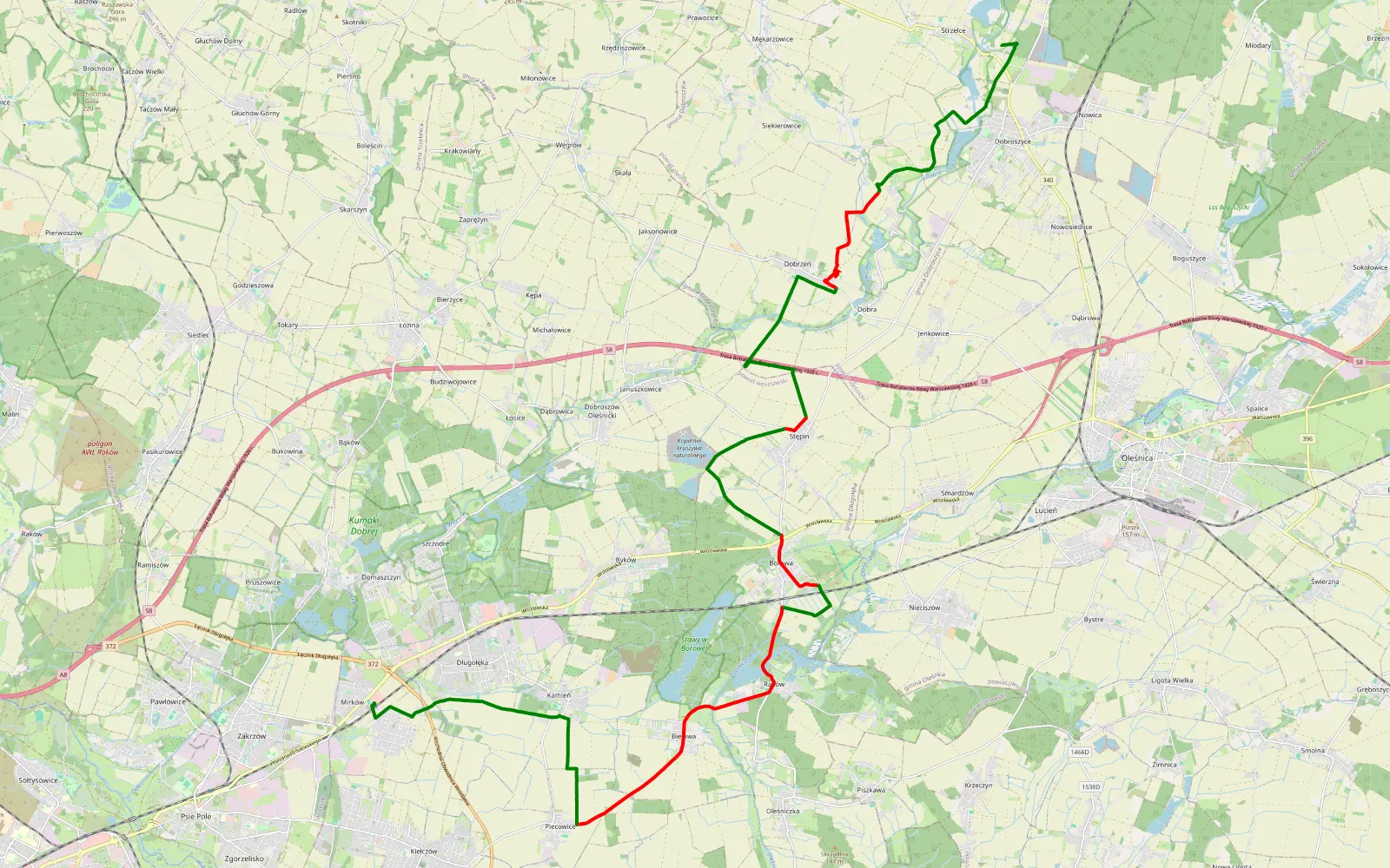 Mapa trasy Pałac Moja Wola - 32.6 km trasy offroad, Powiat Wrocławski