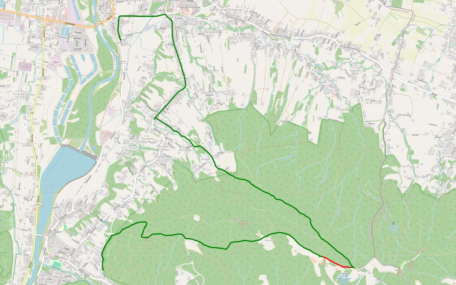 Mapa trasy Kobiernice - Bukowiec - 7.1 km trasy offroad, Powiat Bielski