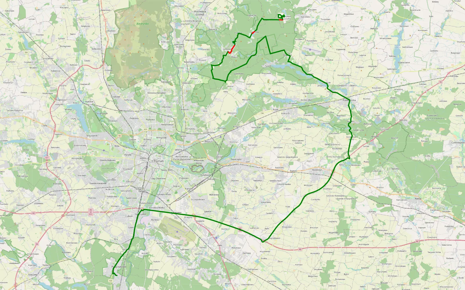 Map of Puszczykowo - Dąbrówka Kościelna - 38 km offroad trail, Poznań County