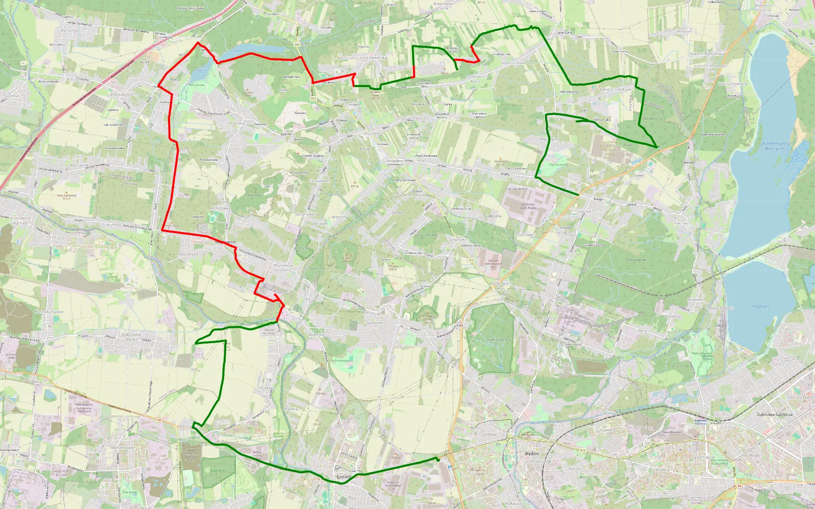 Map of Będzin - Sarnów - 30.6 km offroad trail, Będzin County