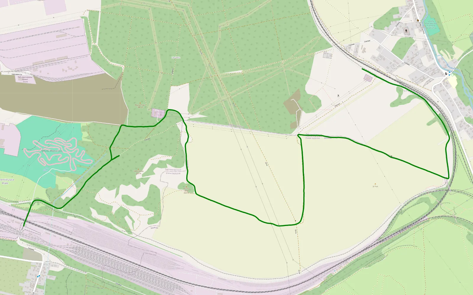 Mapa trasy Strzemieszyce Małe - Okradzionów - 5.9 km trasy offroad, Powiat Będziński