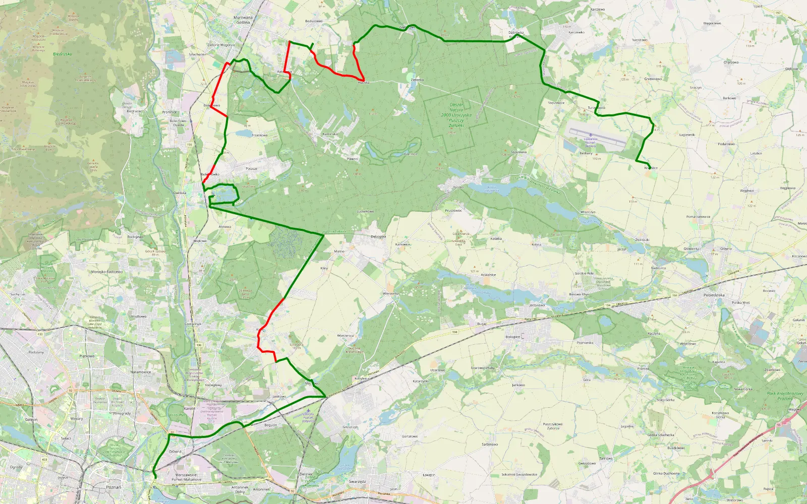 Map of Ostrów Tumski-Śródka-Zawady-Komandoria - Krześlice - 41.1 km offroad trail, Poznań County