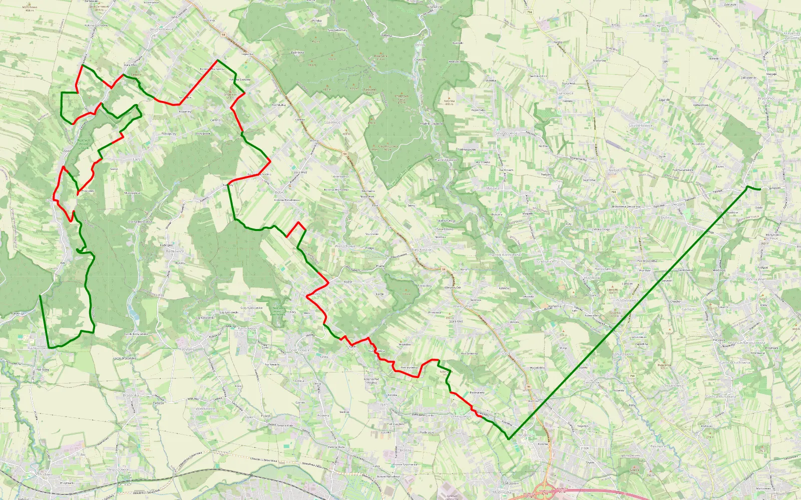 Mapa trasy Narama - Źródło Pióro - Radwanowice - 34.3 km trasy offroad, Powiat Krakowski