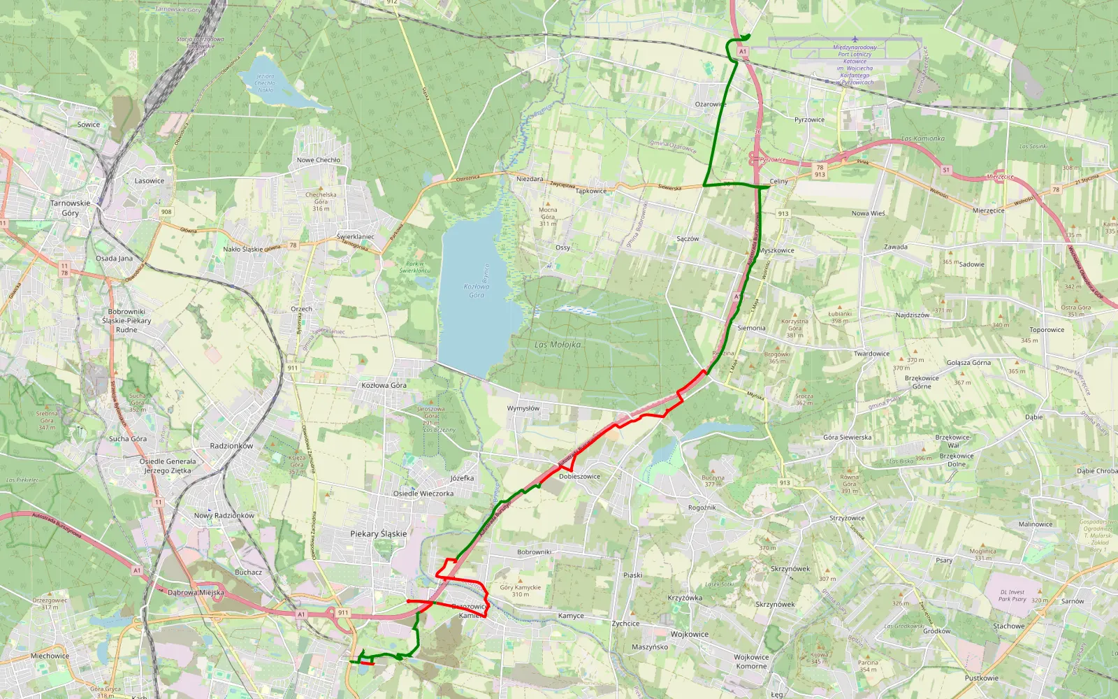 Map of Pyrzowice - Piekary - 18.7 km offroad trail, Będzin County