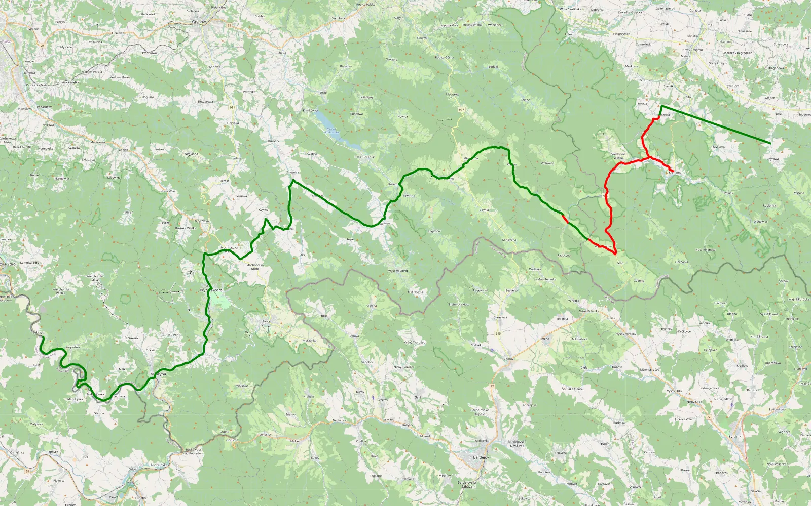 Map of Propokow w Hańczowej - Chyrowa - 31.9 km offroad trail, Jasło County