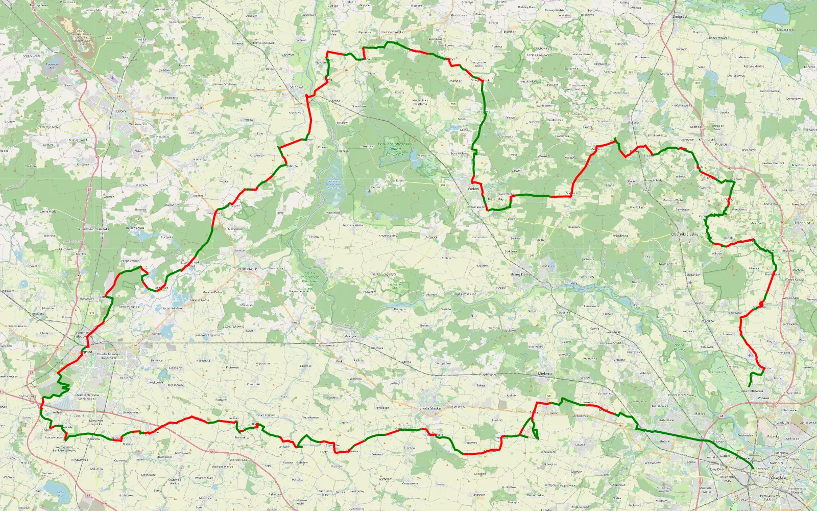 Mapa trasy Lipa Piotrowska - Willa włoska - Szczepin - 219.9 km trasy offroad, Powiat Legnicki