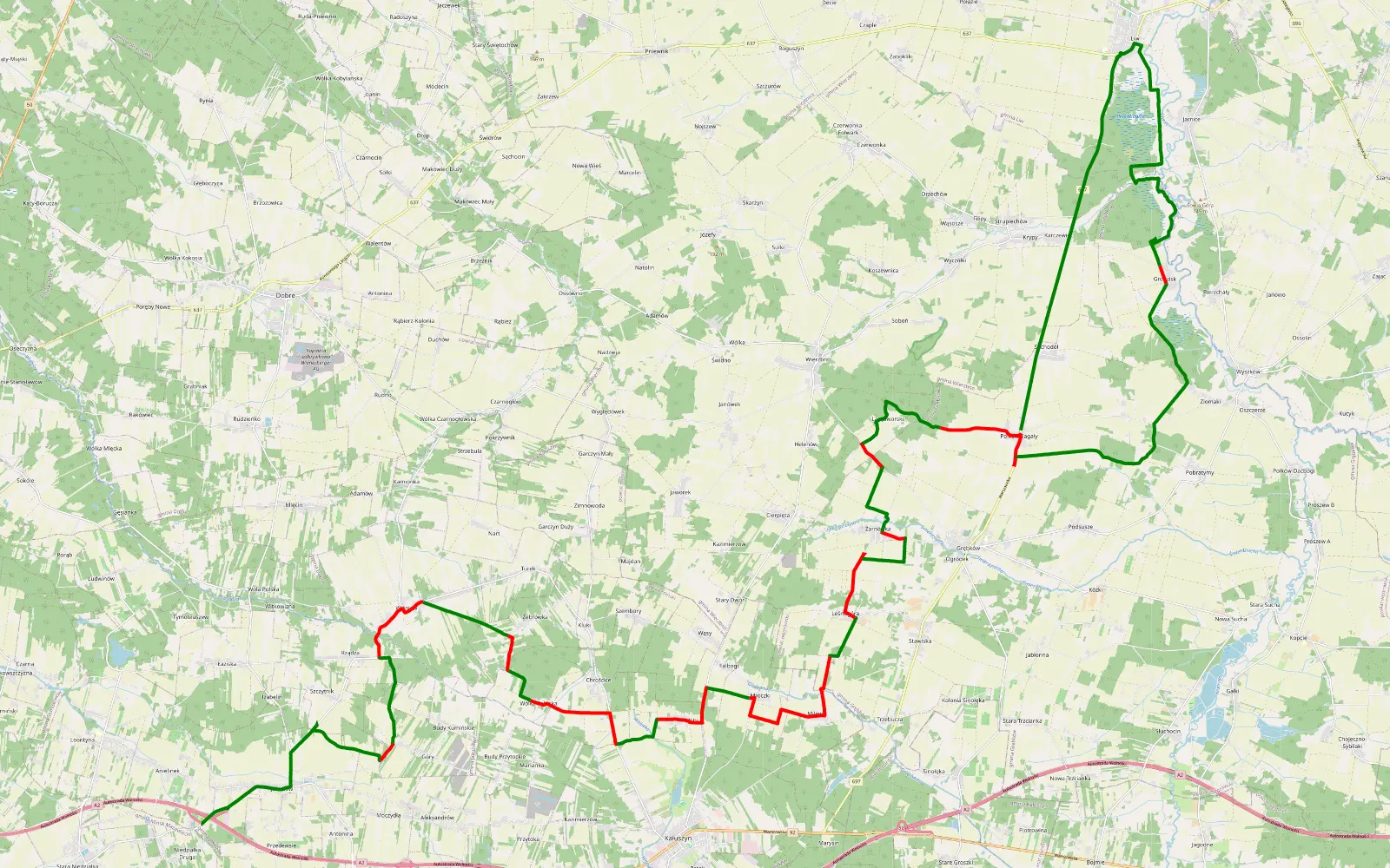 Mapa trasy As - 51.6 km trasy offroad, Powiat Węgrowski