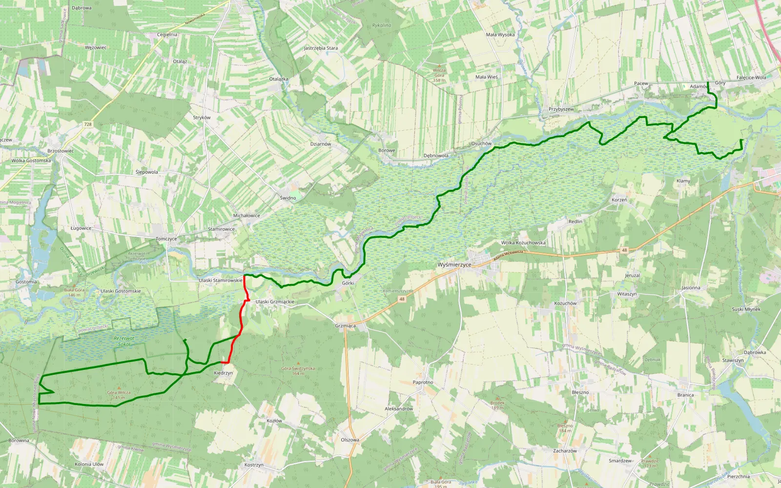 Map of Ulaski Grzmiąckie - Góry - 41.9 km offroad trail, Białobrzegi County