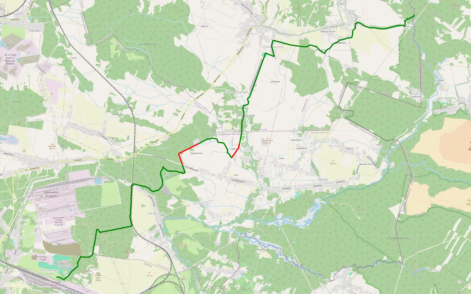 Mapa trasy Strzemieszyce Małe - Hutki Kanki - 12.4 km trasy offroad, Dąbrowa Górnicza
