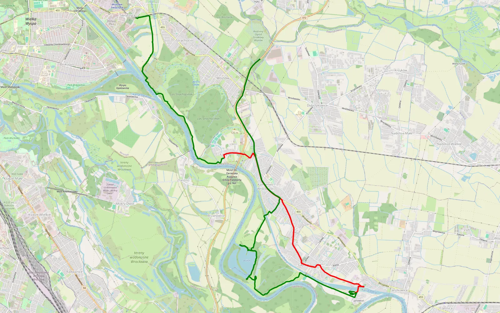 Mapa trasy Swojczyce-Strachocin-Wojnów - Strachocin-Wojnów - 18.1 km trasy offroad, Powiat Wrocławski