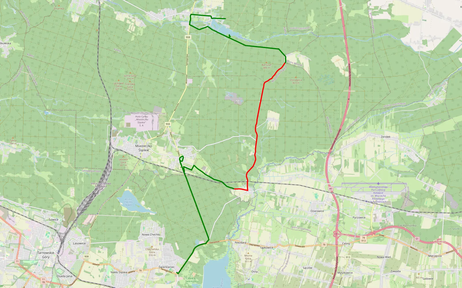 Mapa trasy Świerklaniec- Kalety - 13.6 km trasy offroad, Powiat Tarnogórski