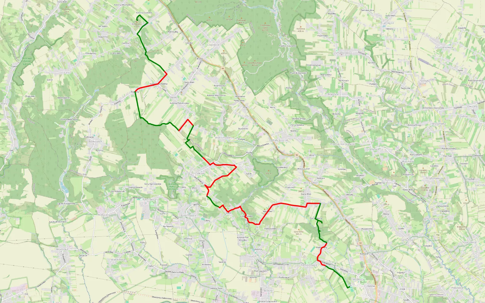 Mapa trasy Modlnica - Jaskinia Borsucza - Lepianka - 17.5 km trasy offroad, Powiat Krakowski