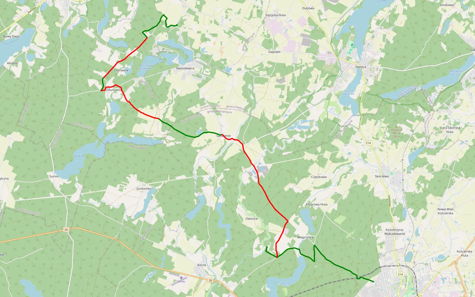 Map of Kościerzyna - Kamienne Kręgi Węsiory - 23.7 km offroad trail, Kościerzyna County