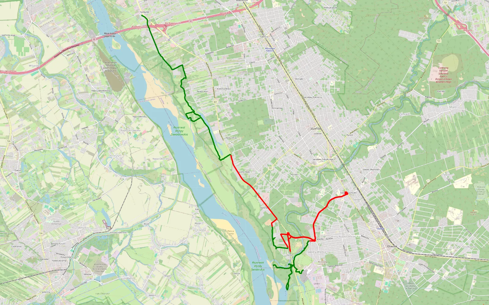 Mapa trasy Miedzeszyn Nowy - Świdry Wielkie - 24.1 km trasy offroad, Powiat Otwocki