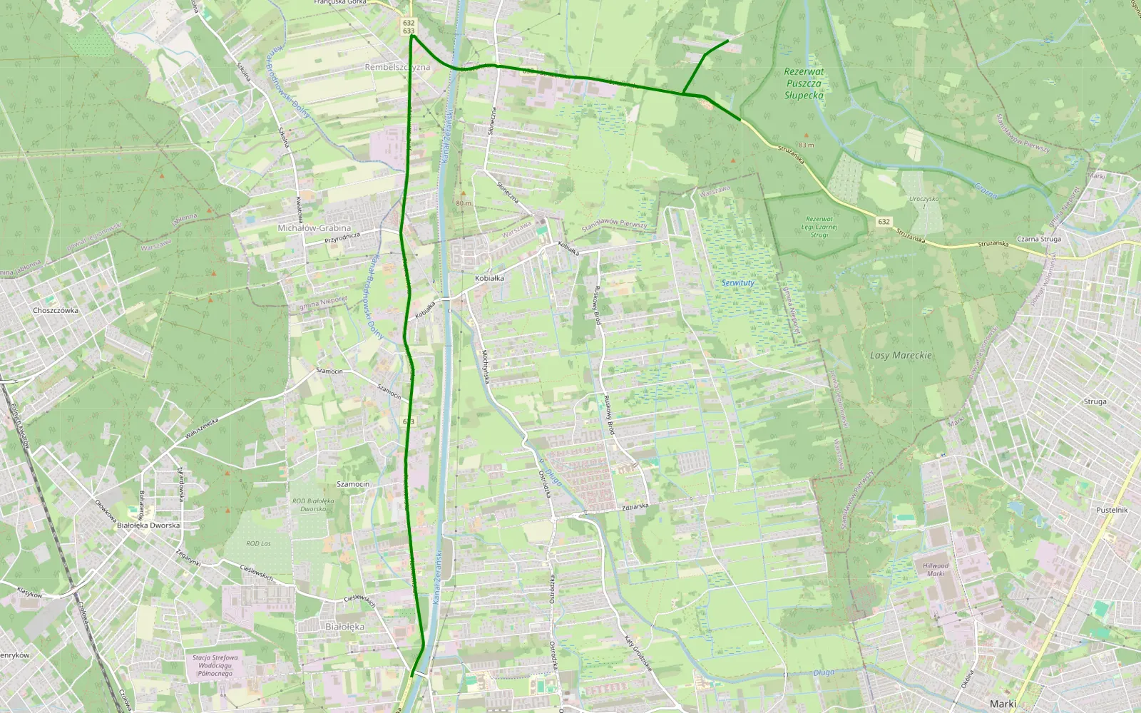 Mapa trasy Tomaszów - Stanisławów Pierwszy - 0.6 km trasy offroad, Powiat Legionowski