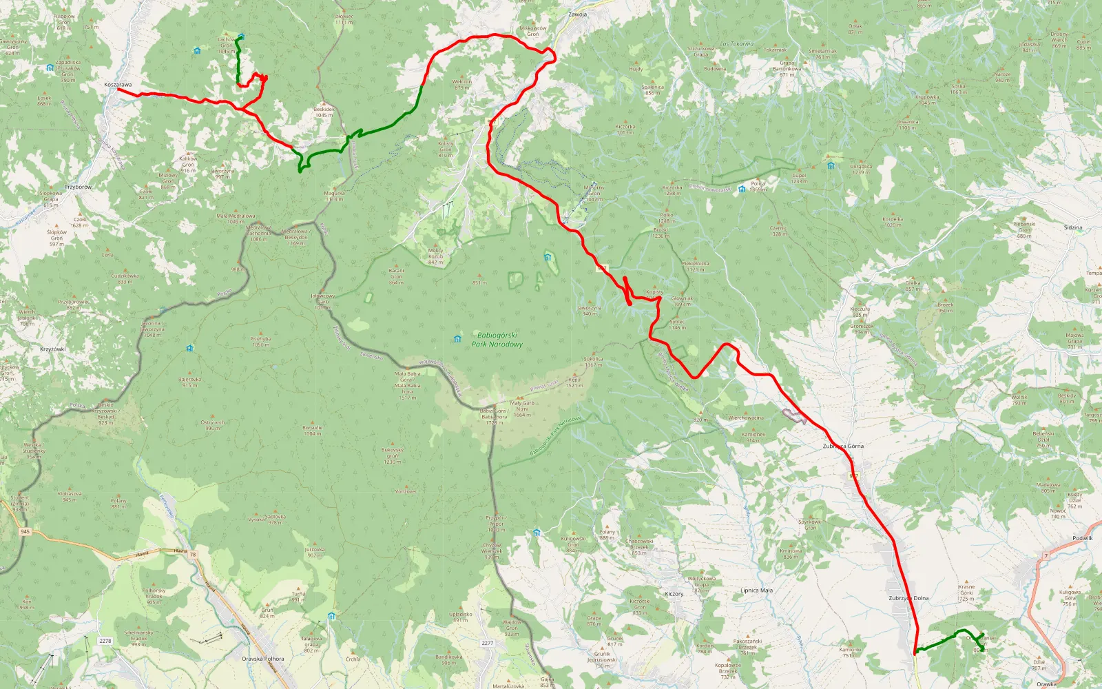 Map of Ffd - 51.5 km offroad trail, Nowy Targ County