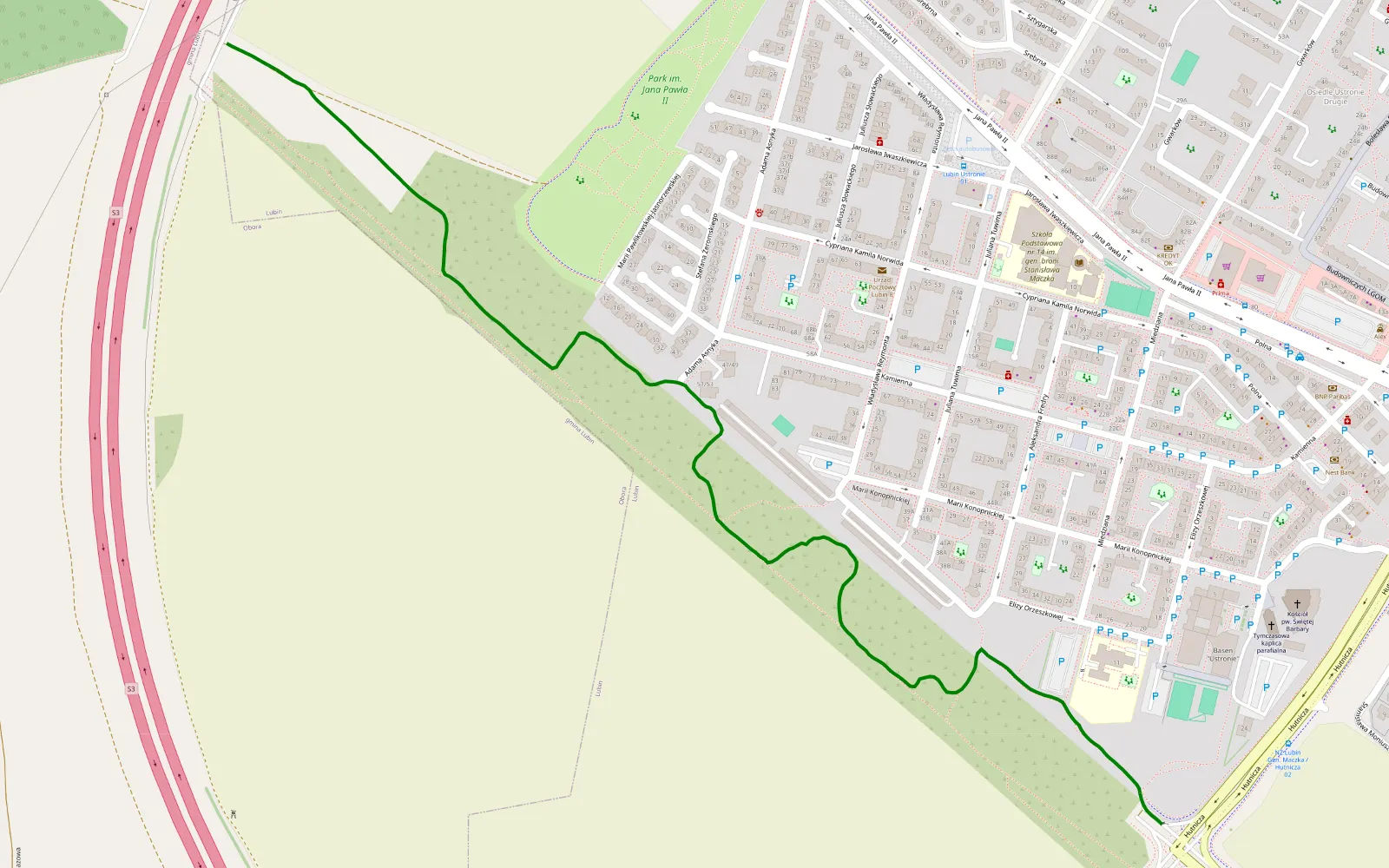 Mapa trasy Obwodnica - Obora - 1.8 km trasy offroad, Powiat Lubiński
