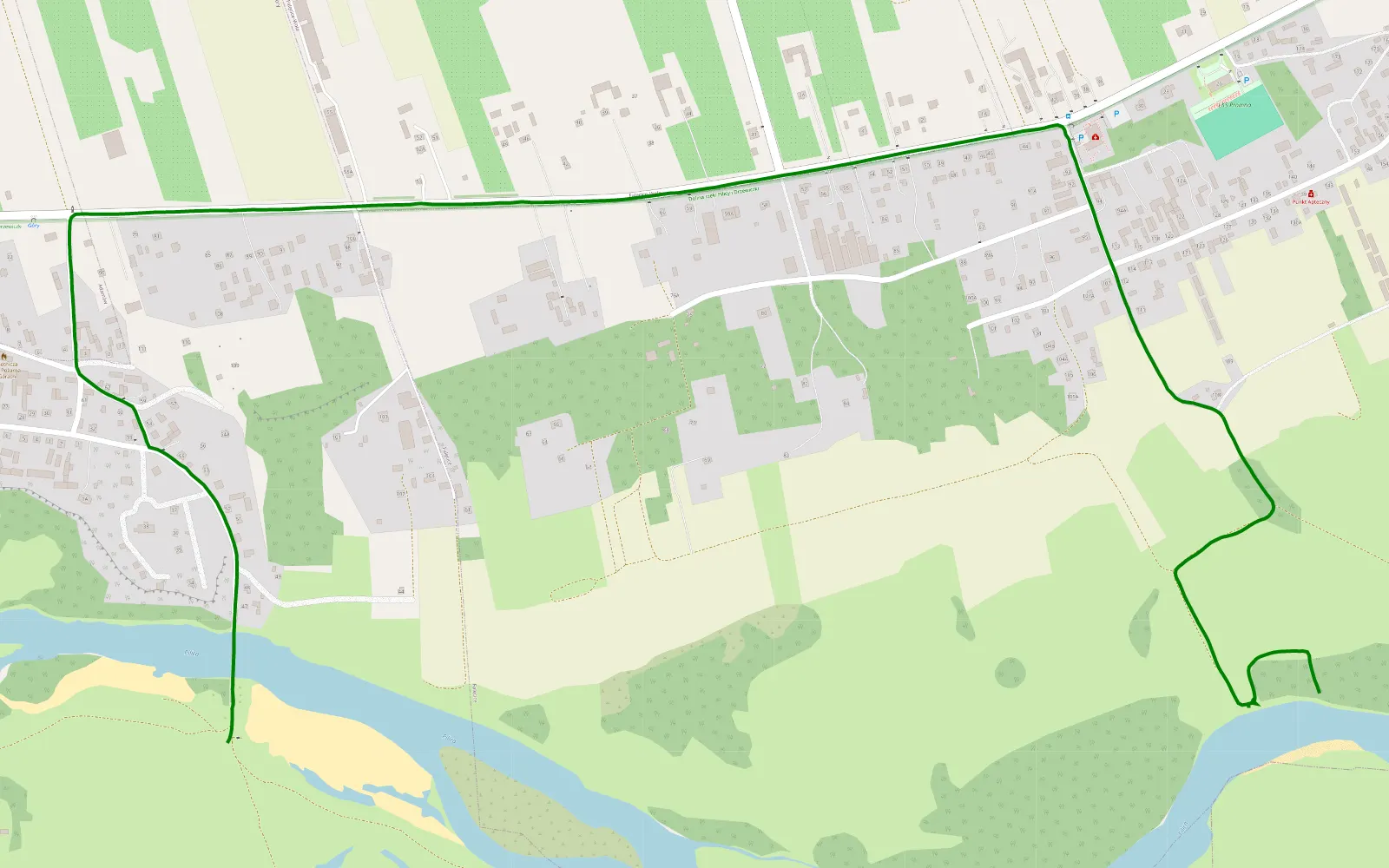 Mapa trasy M.O.R.G. brzegiem Pilicy 2/3 - ognisko - 0.8 km trasy offroad, Powiat Białobrzeski