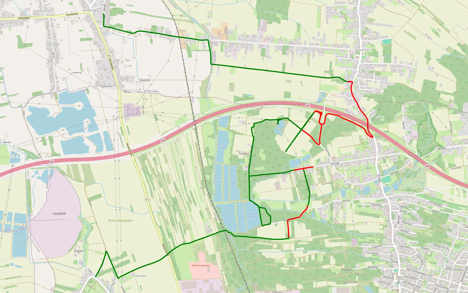 Mapa trasy Wychylówka - Zagrody - 14.3 km trasy offroad, Tarnów