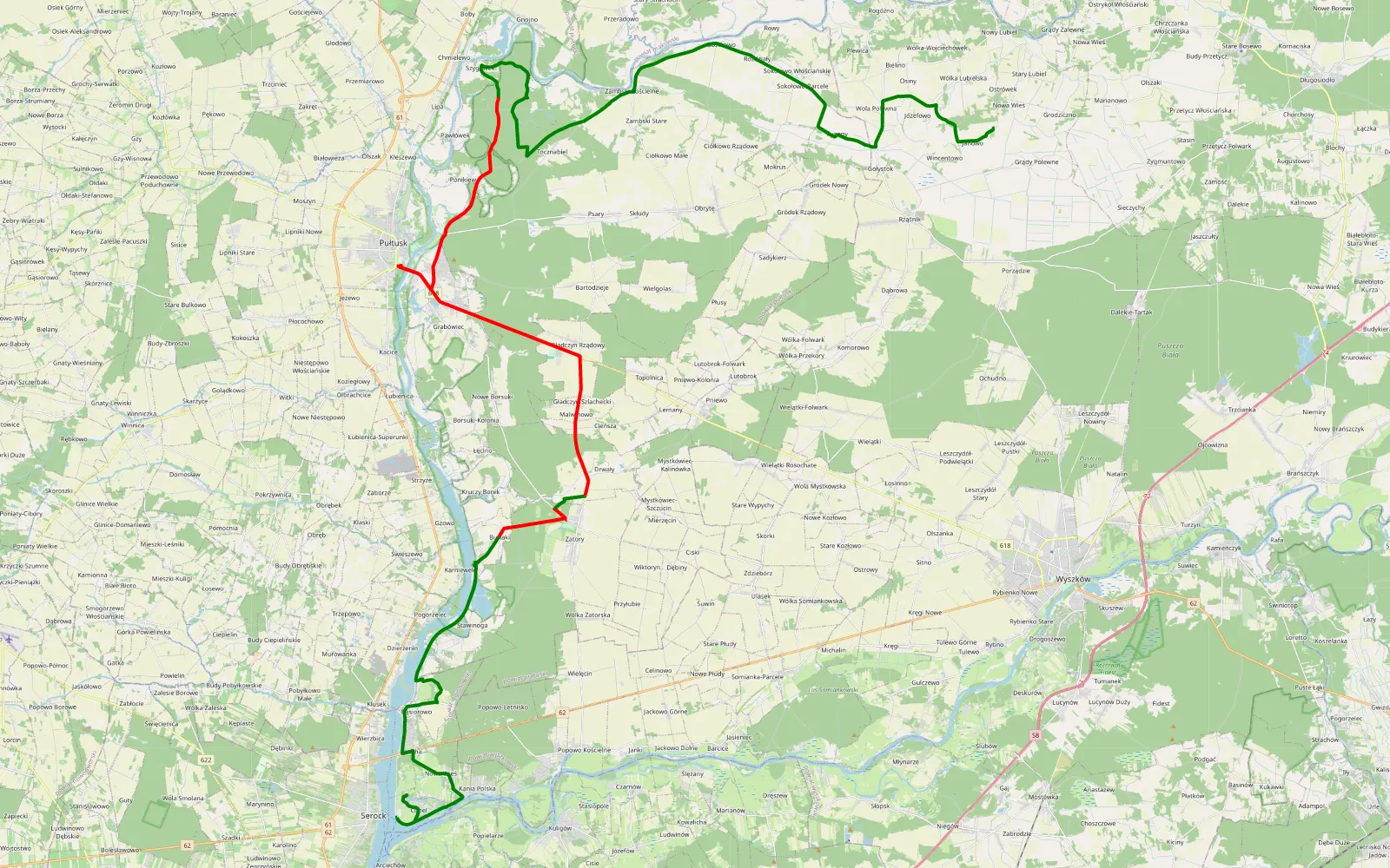 Mapa trasy Cupel - Janowo - 45.5 km trasy offroad, Powiat Pułtuski