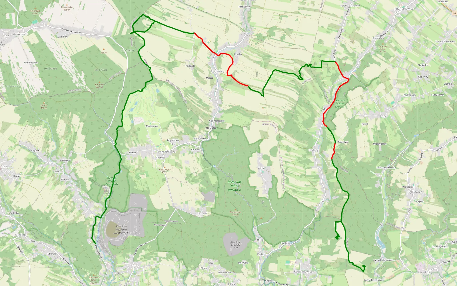 Mapa trasy Polana zBychem bez Franczaka - 24.3 km trasy offroad, Powiat Krakowski