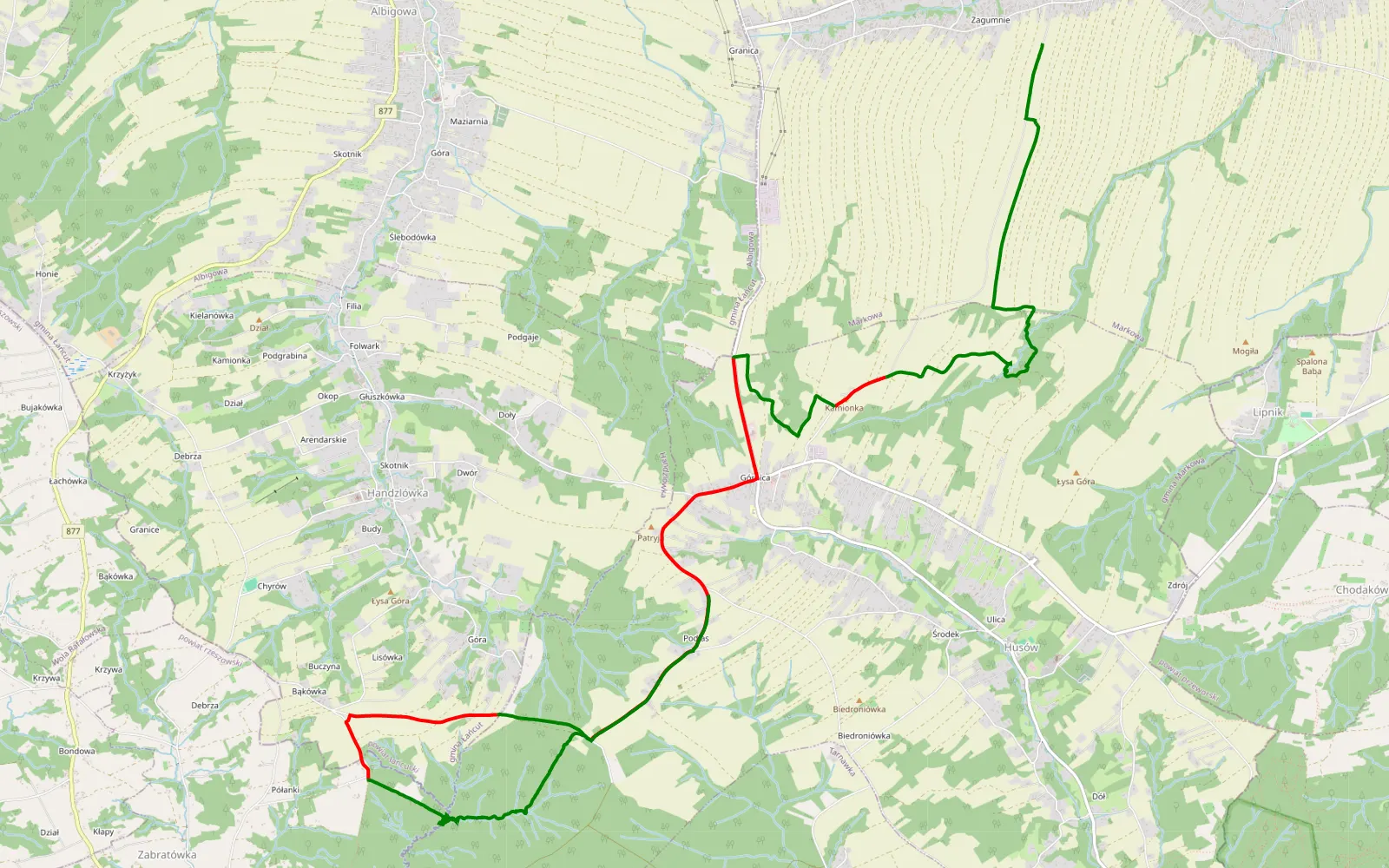 Mapa trasy Markowa - Husów - 14.3 km trasy offroad, Powiat Łańcucki