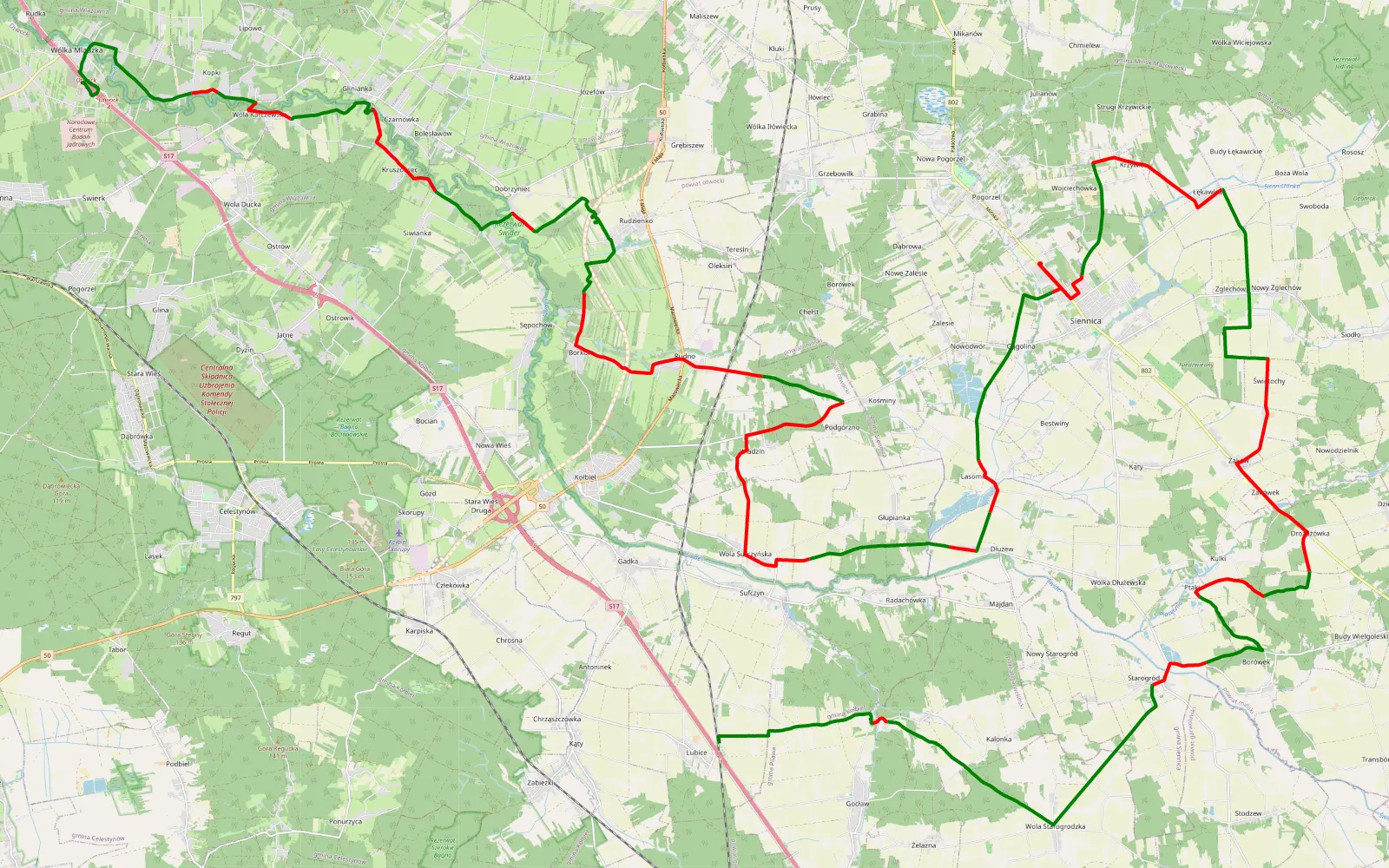 Mapa trasy Lubice - Wólka Mlądzka - 71.3 km trasy offroad, Powiat Miński