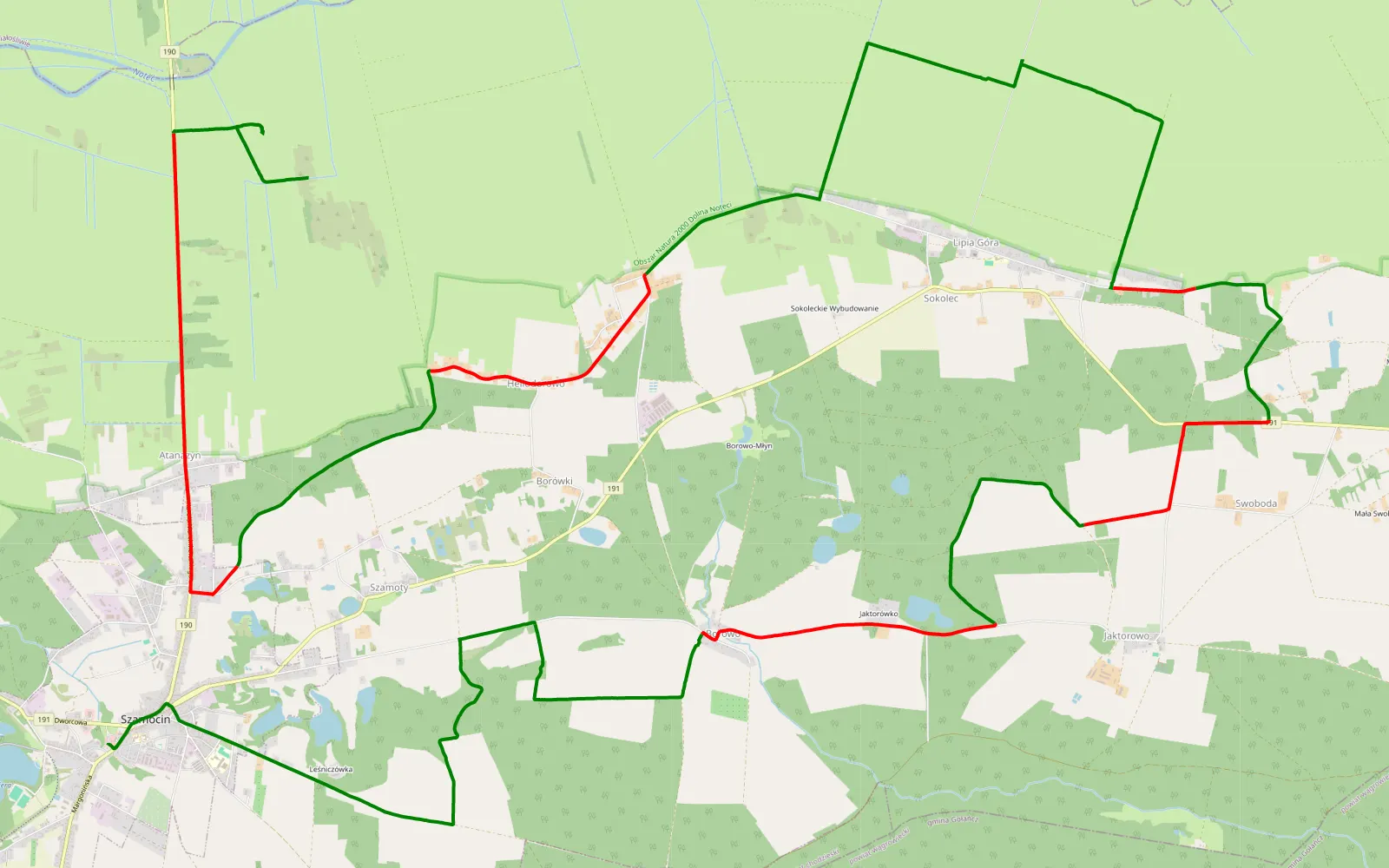 Map of Heliodorowo - Szamocin - 28.8 km offroad trail, Chodzież County