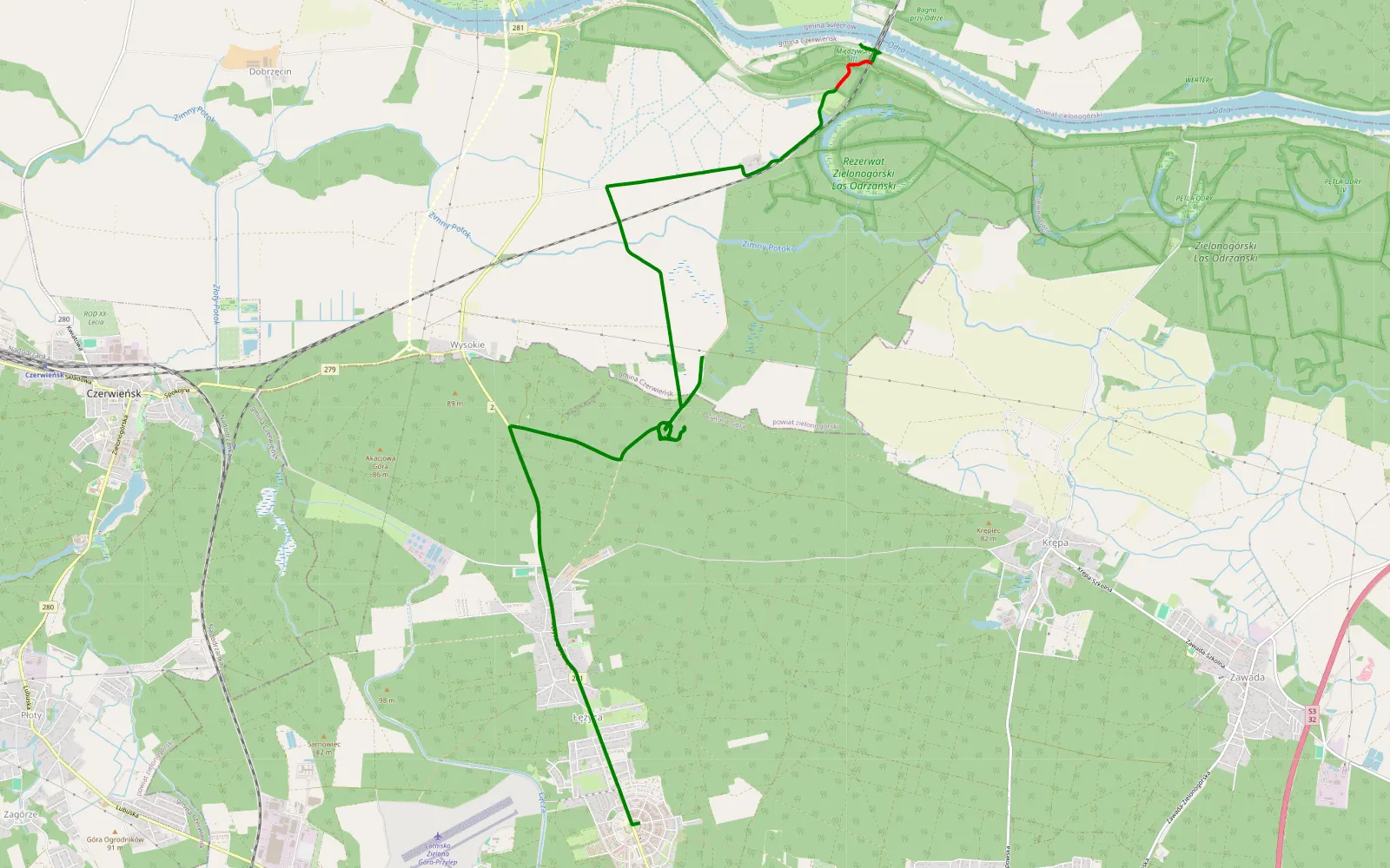 Map of Łężyca - Pomorsko - 9.5 km offroad trail, Zielona Góra County