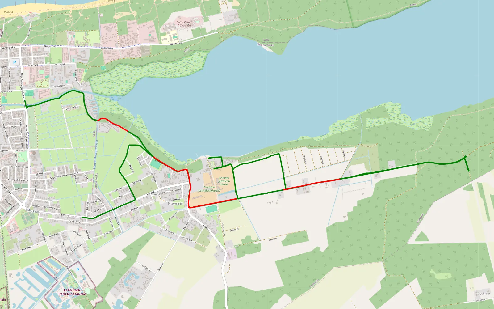 Mapa trasy Nowęcin - Łeba - 7.8 km trasy offroad, Powiat Lęborski