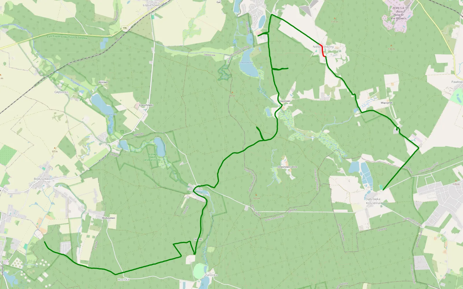 Map of Dąbrówka Kościelna - Rakownia - 19.2 km offroad trail, Wągrowiec County
