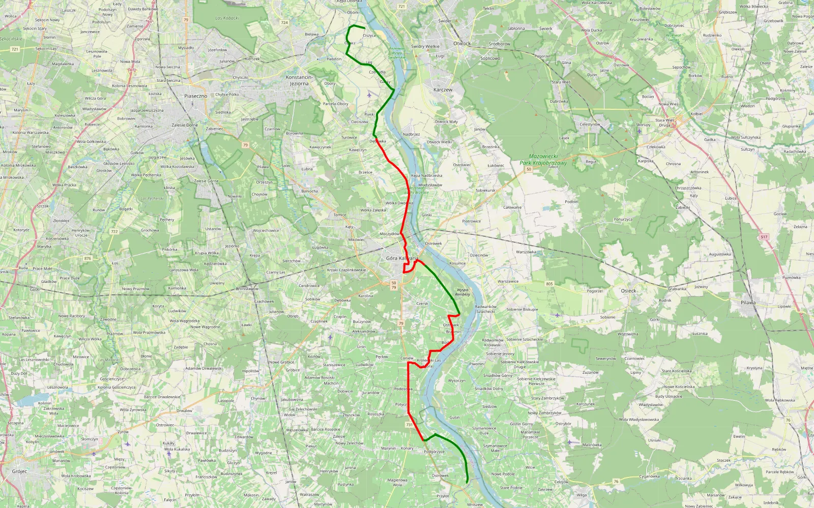 Mapa trasy Ciszyca - Przylot - 34.9 km trasy offroad, Powiat Piaseczyński