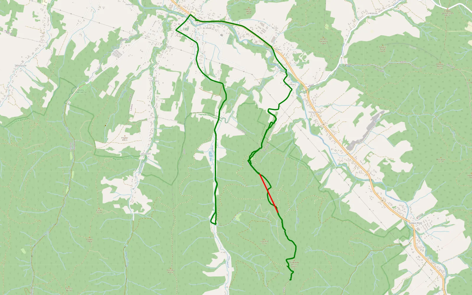 Map of Nowa Wieś - Łabowiec - 8 km offroad trail, Nowy Sącz County