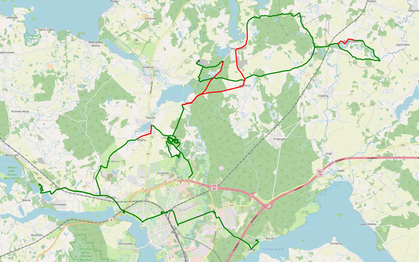 Mapa trasy Ełk - Szeligi - 46.2 km trasy offroad, Powiat Ełcki