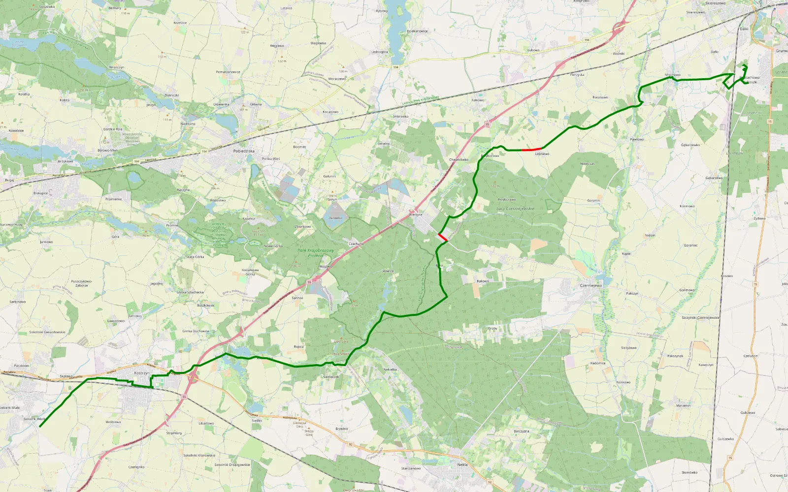 Map of Siekierki Wielkie - Pustachowa - 26.8 km offroad trail, Gniezno County