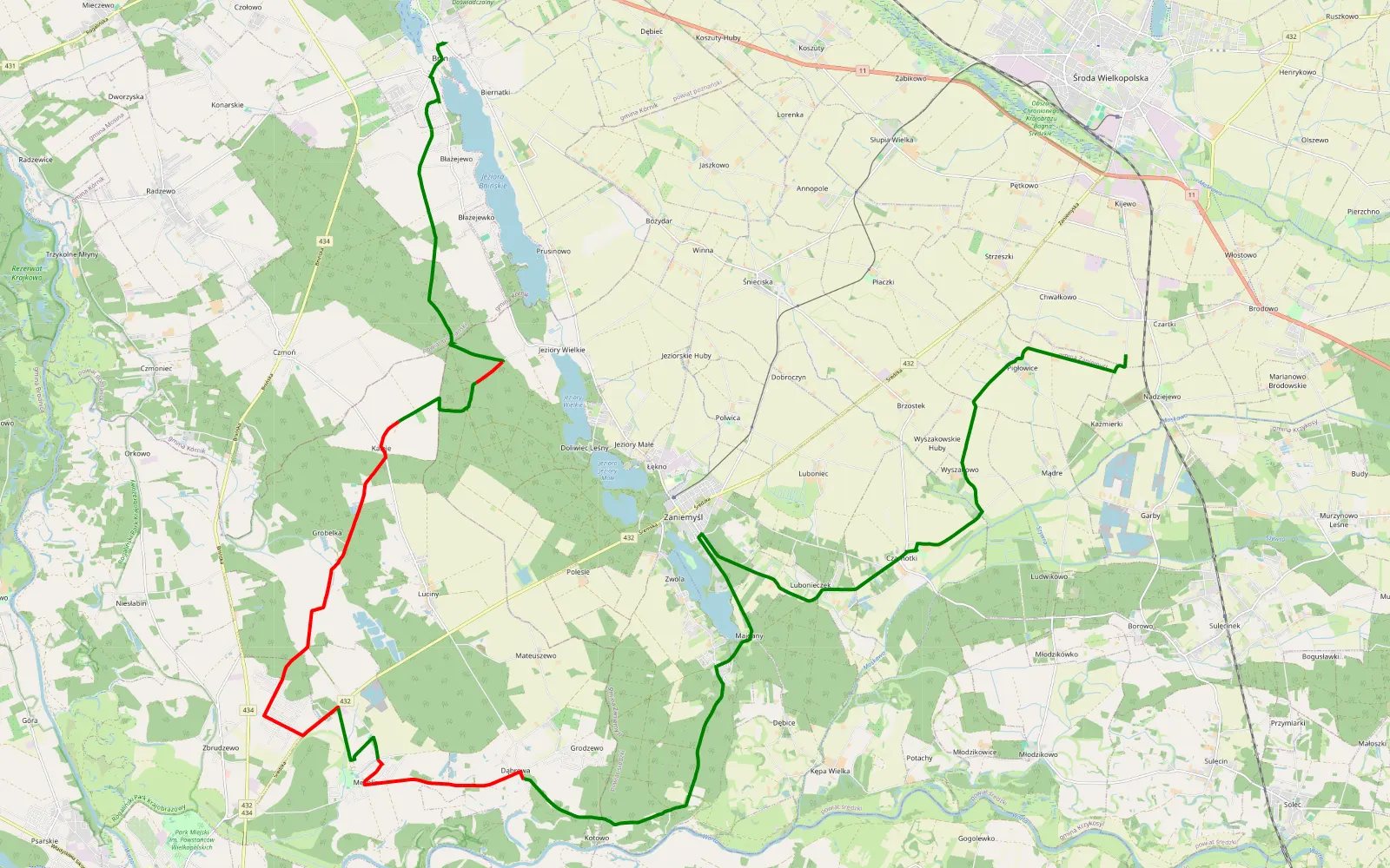 Map of Bnin - Chwałkowo - 28 km offroad trail, Śrem County
