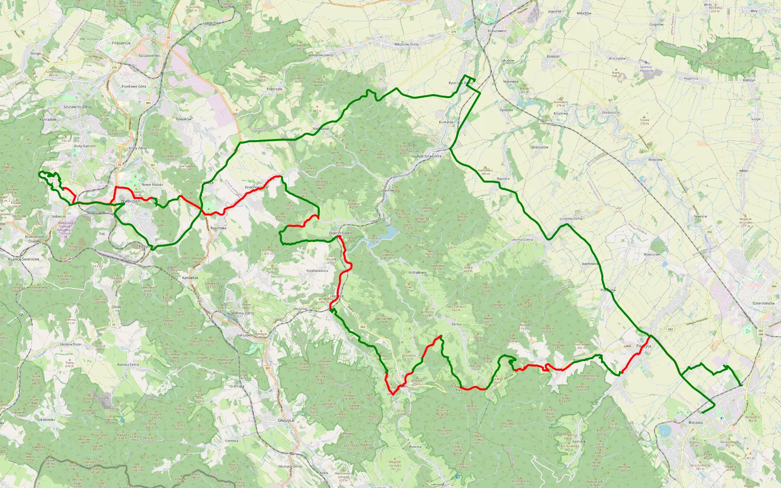 Map of Bielawa - Wałbrzych Styrta ;) - 56.7 km offroad trail, Wałbrzych County