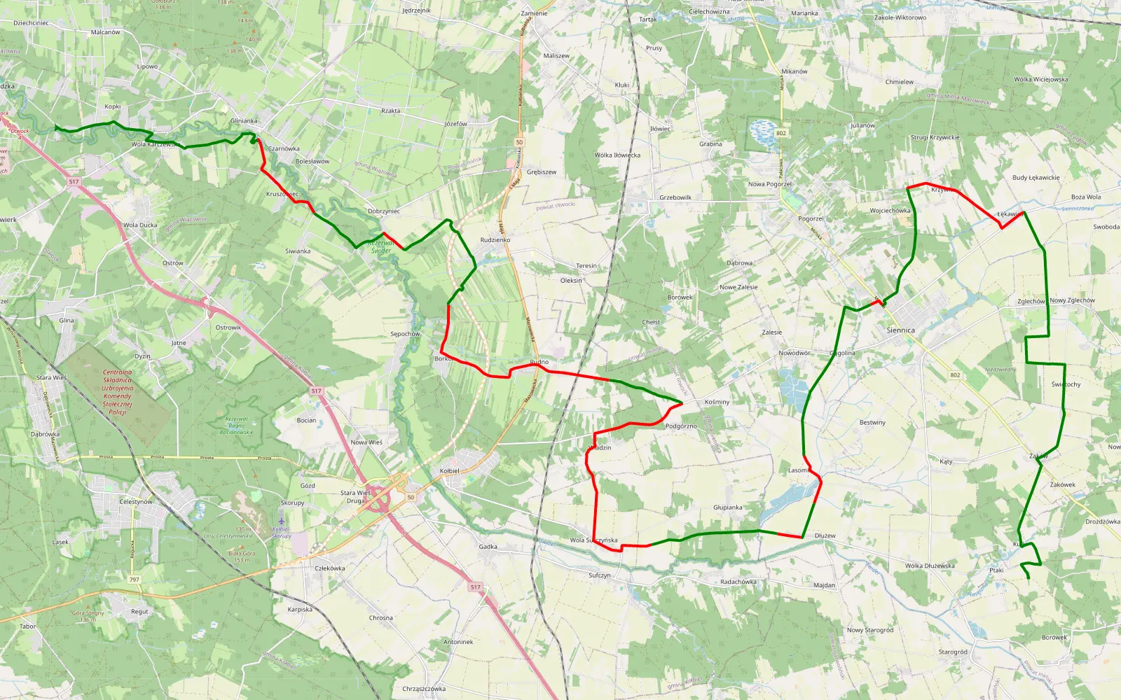 Mapa trasy Wycieczka - 41.9 km trasy offroad, Powiat Otwocki