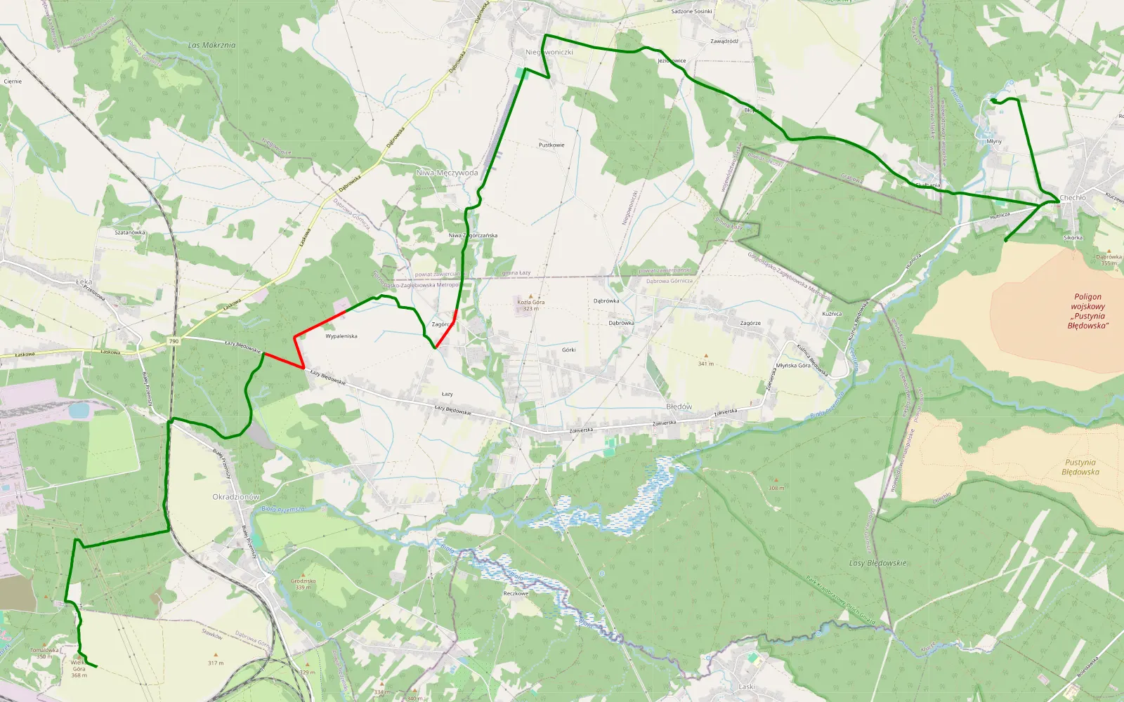 Mapa trasy Lipówka - Skałbania - 12.3 km trasy offroad, Dąbrowa Górnicza