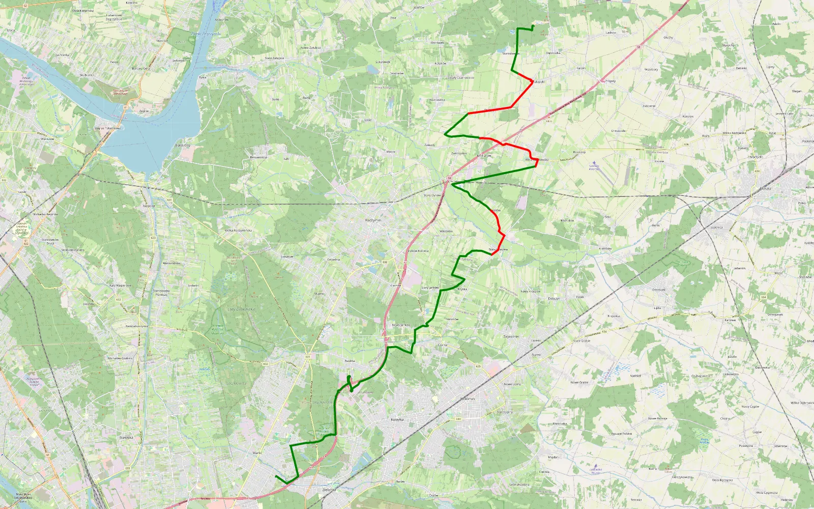 Map of Dąbrówka - Marki - 27.7 km offroad trail, Wołomin County