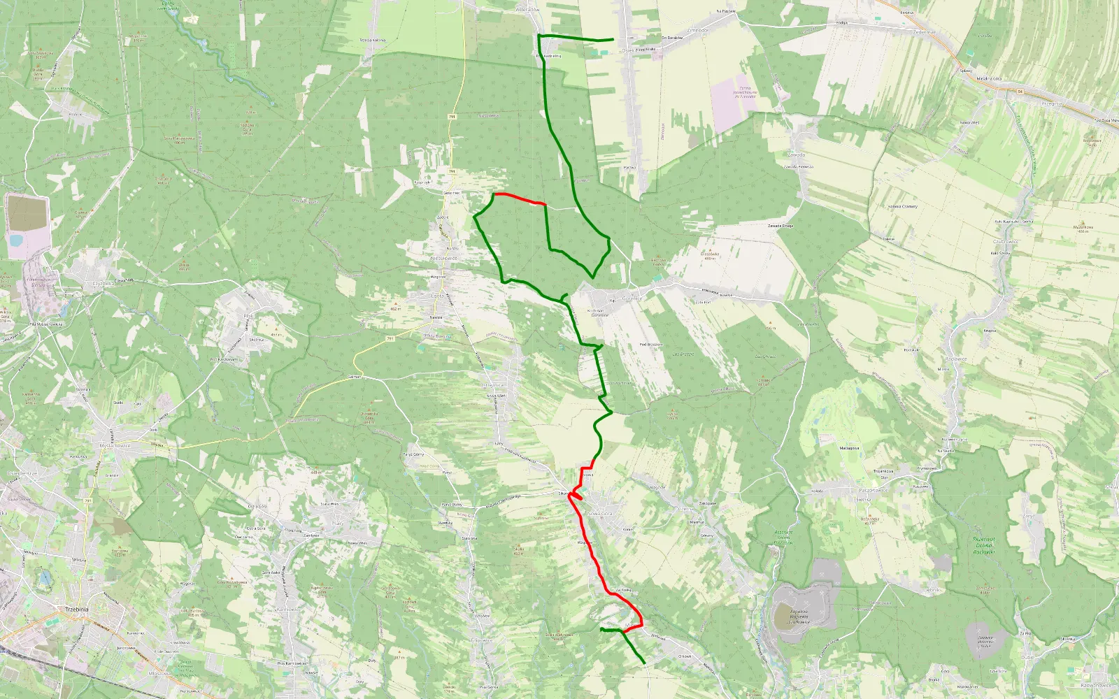 Mapa trasy Miękinia - Osiek - 15 km trasy offroad, Powiat Olkuski