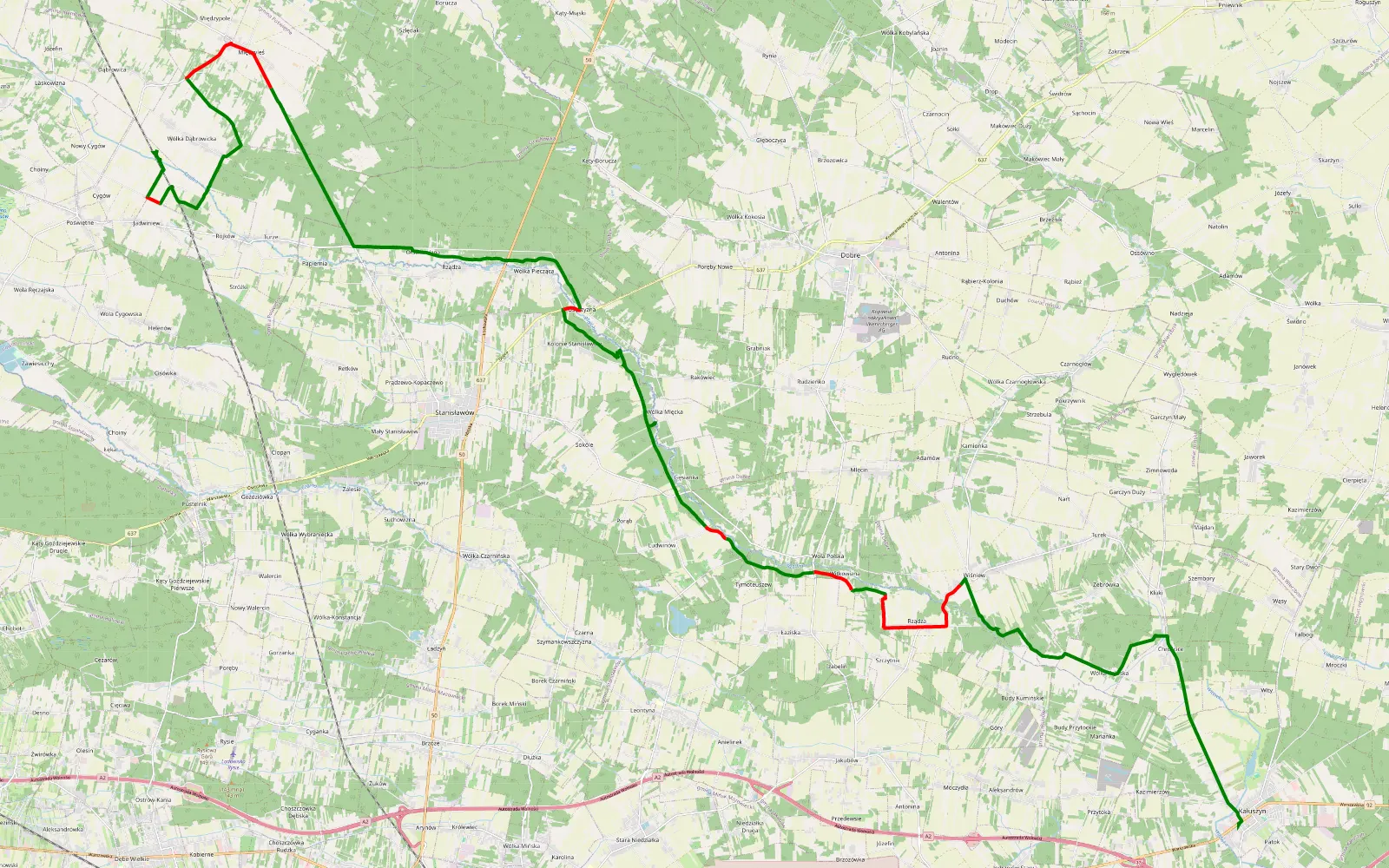 Map of Kałuszyn - Wólka Dąbrowicka - 40.4 km offroad trail, Mińsk County